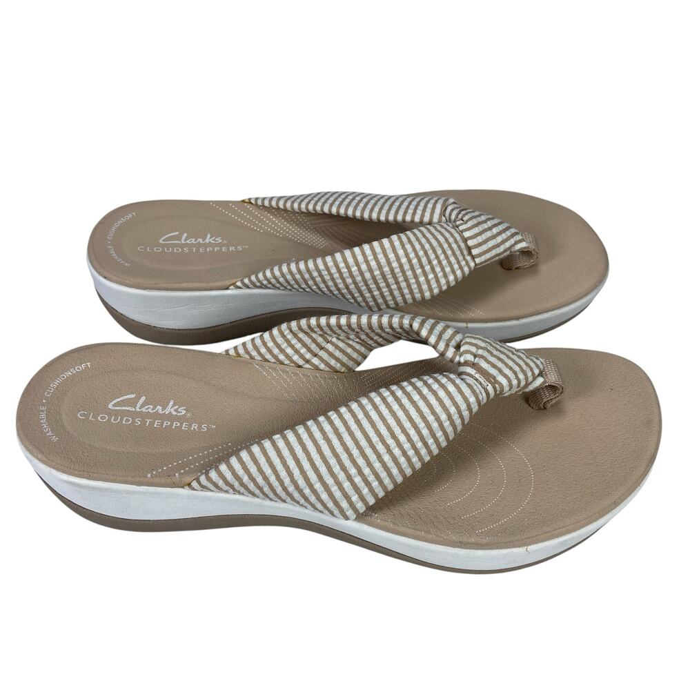 Clarks Cloud Stepper Beige Tan Fabric Sandal Size 8